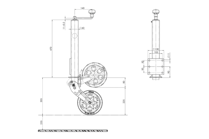 Roată jockey automată AL-KO 1863497 cu mâner 400 kg 60 mm 775-1010 mm