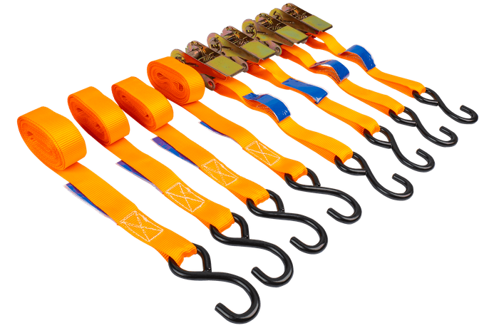 Set de patru curele de transport UNITRAILER 4m/25mm/0.68t portocalii cu tensionator într-o valiză