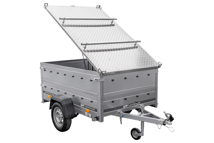 Remorcă cu o singură axă pe arcuri 230x125 UNITRAILER GARDEN 230/R KIPP cu laterale BIS și capac din aluminiu