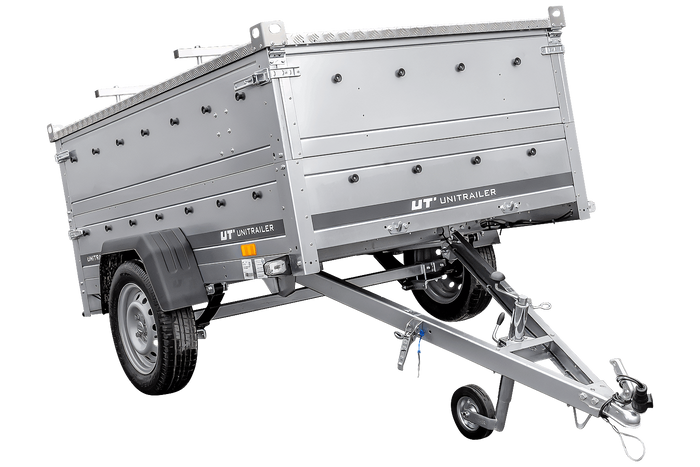 Remorcă cu o singură axă pe arcuri 230x125 UNITRAILER GARDEN 230/R KIPP cu laterale BIS și capac din aluminiu