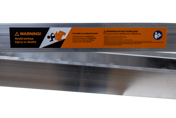 Rampe pliabile UNITRAILER ALR003 rampe din aluminiu pentru remorci 221cm 680kg cu centură și suport, set de 2
