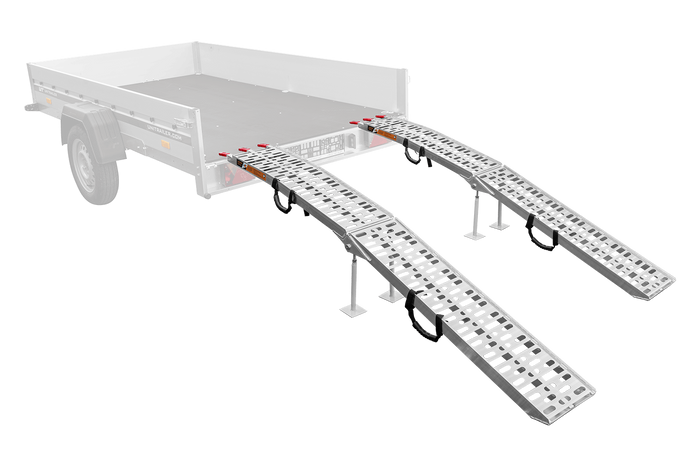 Rampe pliabile UNITRAILER ALR003 rampe din aluminiu pentru remorci 221cm 680kg cu centură și suport, set de 2